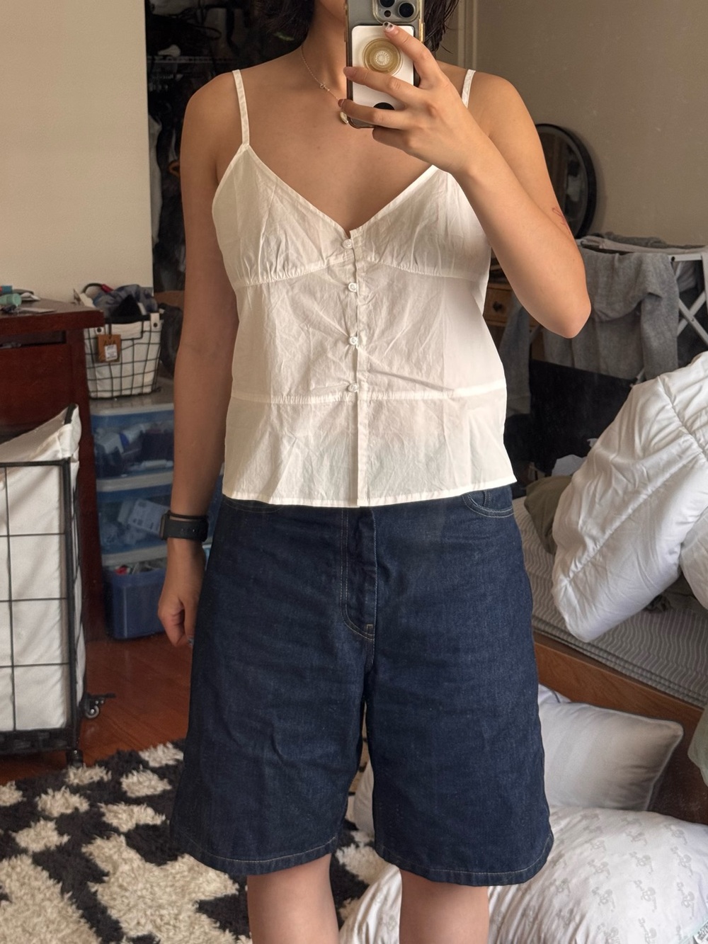 White Button-Front Spaghetti Strap Cami